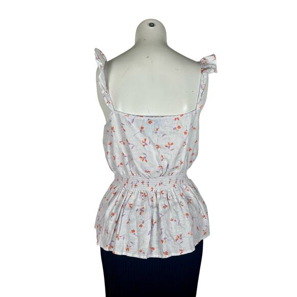 Draper James Women's Sleeveless Top Medium 100% Linen White Floral Print - Picture 2 of 6